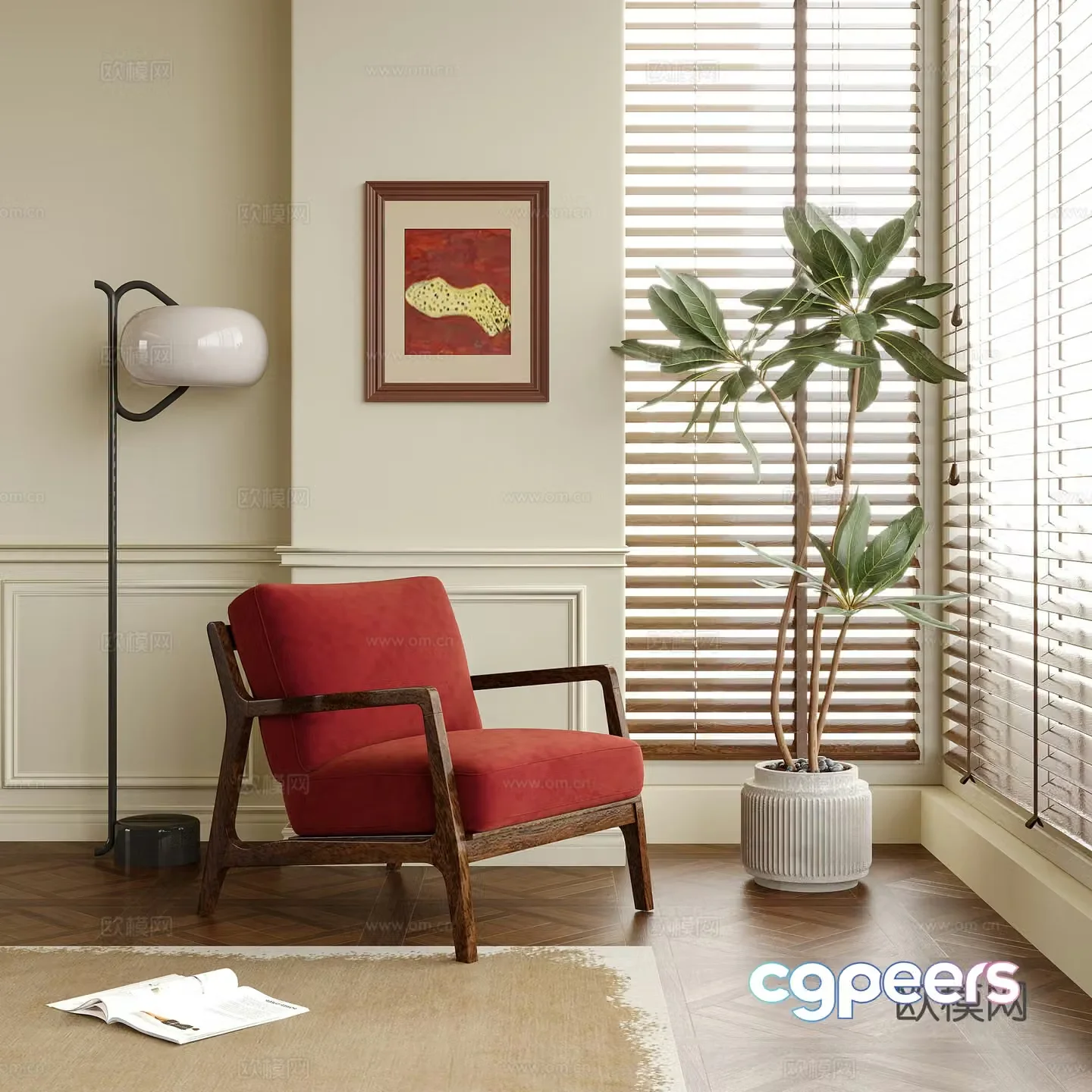 Modern leisure chair single sofa single chair potted plant floor lamp 3d model