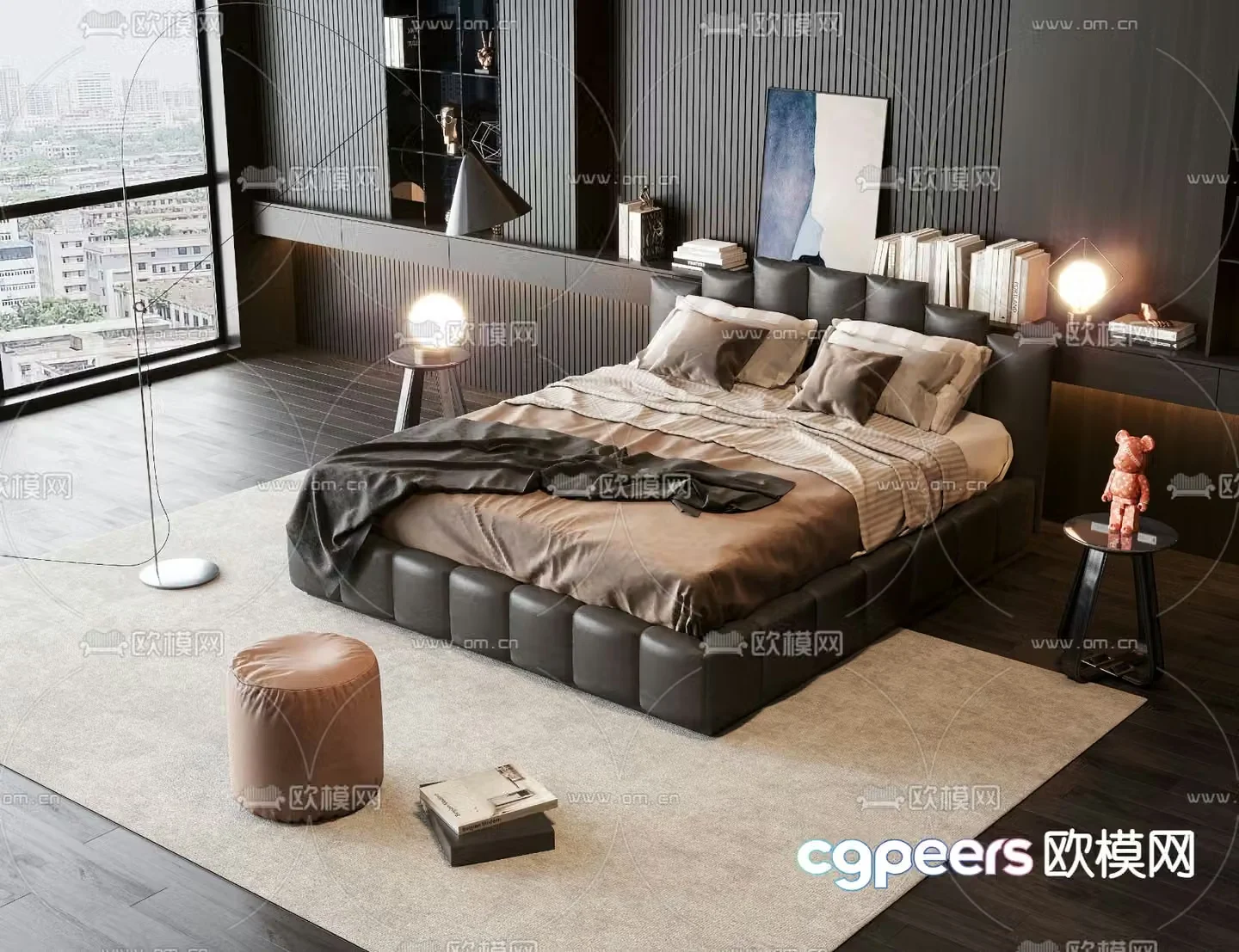 Leather double bed 3d model