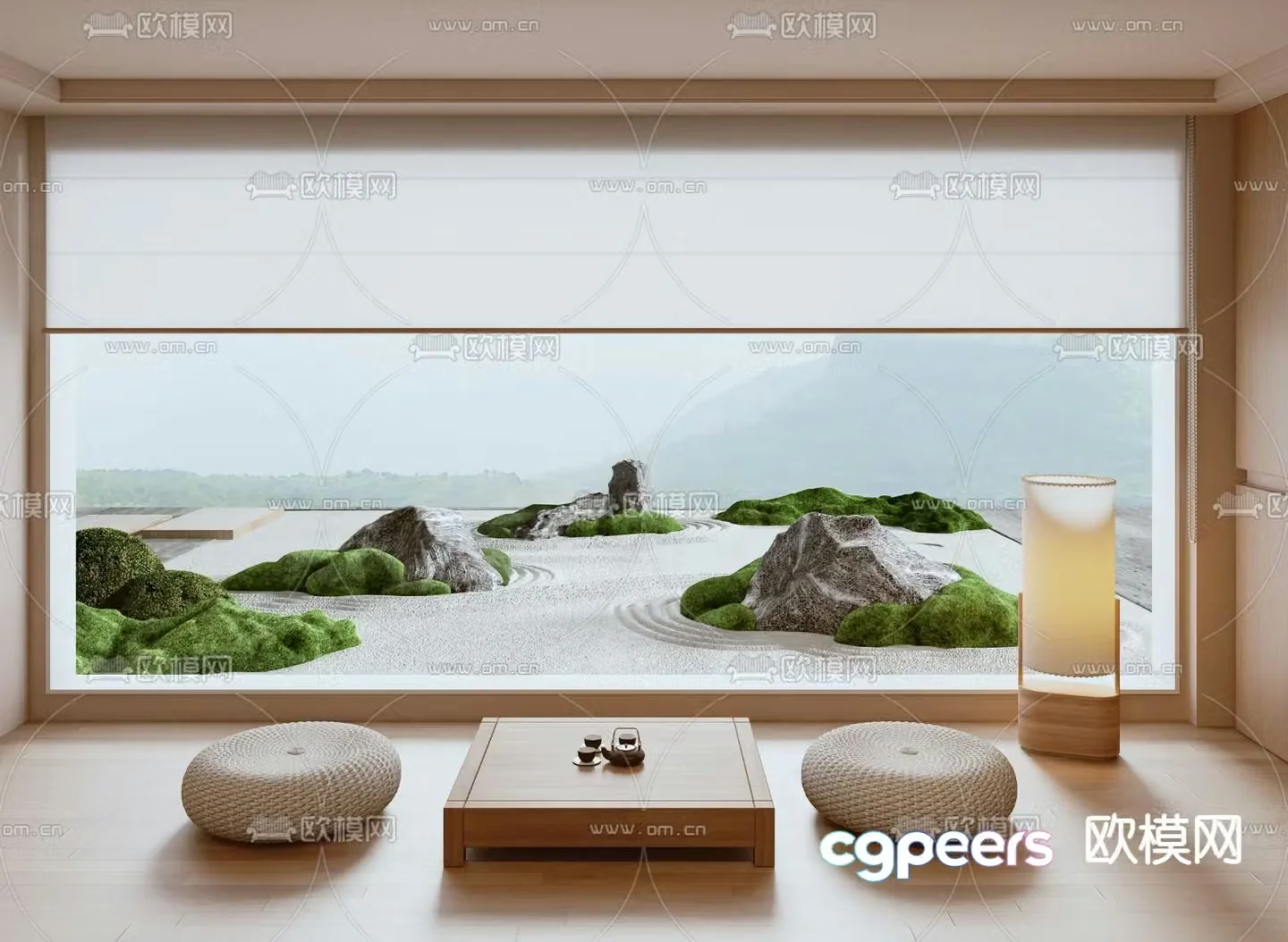 Japanese dry landscape tatami tea table 3d model