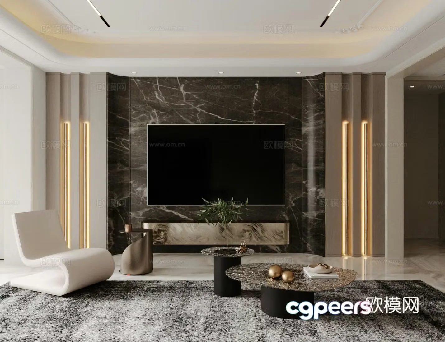 Light luxury Italian home living room TV background wall Stone TV background wall Marble background wall 3d model
