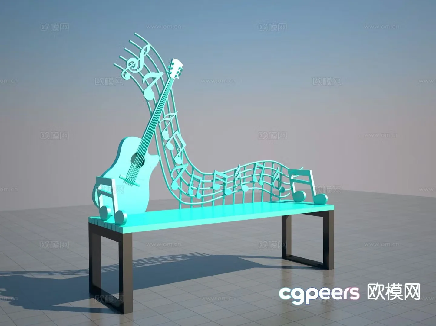 Music shaped seat public chair 3d model
