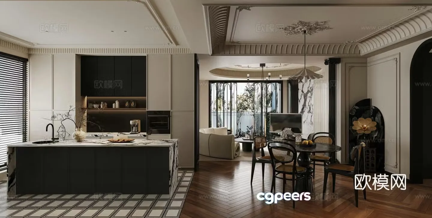 French living and dining room study 3D model