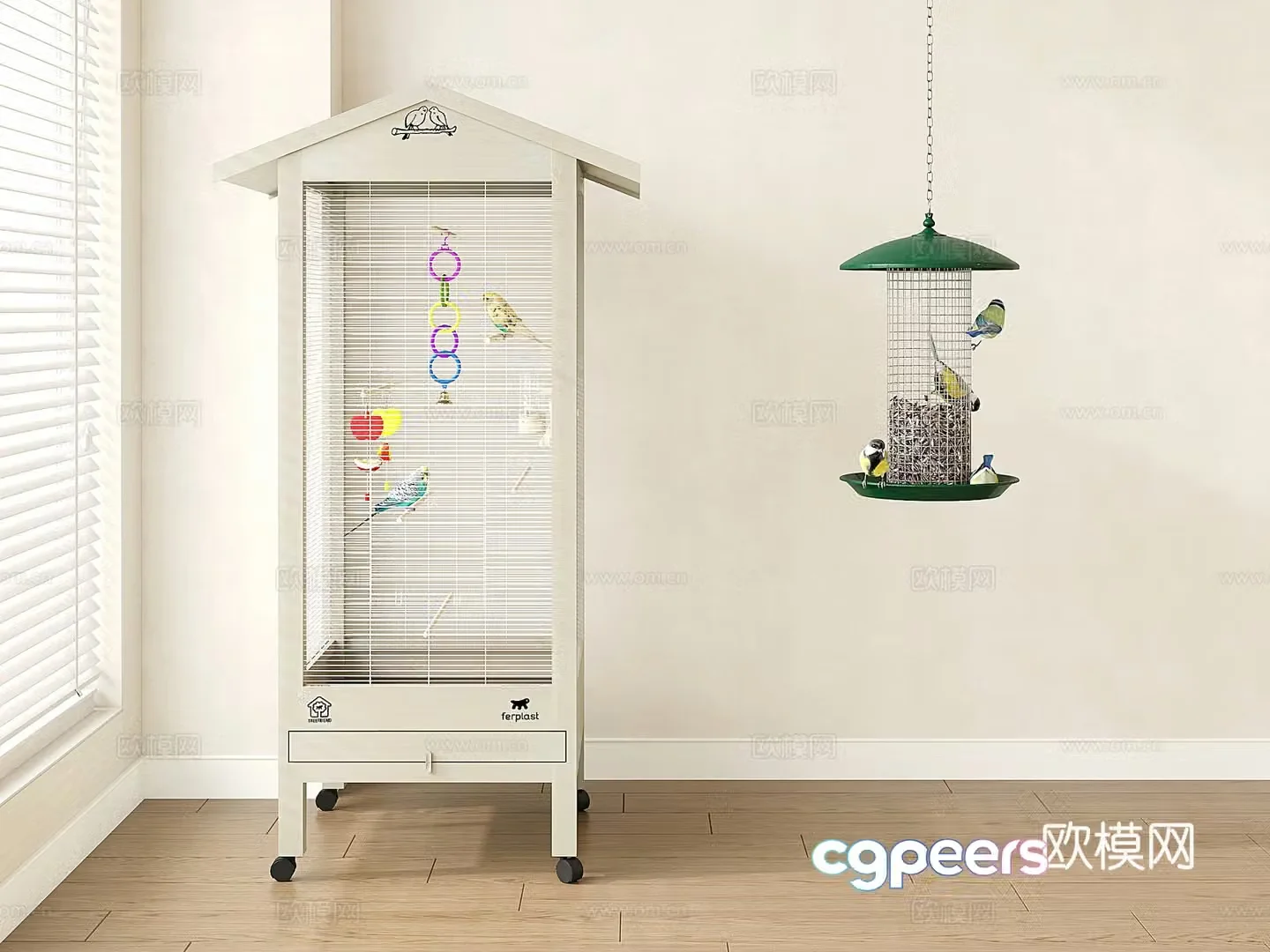Modern bird cage Parrot cage Large bird villa cage Pet supplies Metal bird feeder 3d model