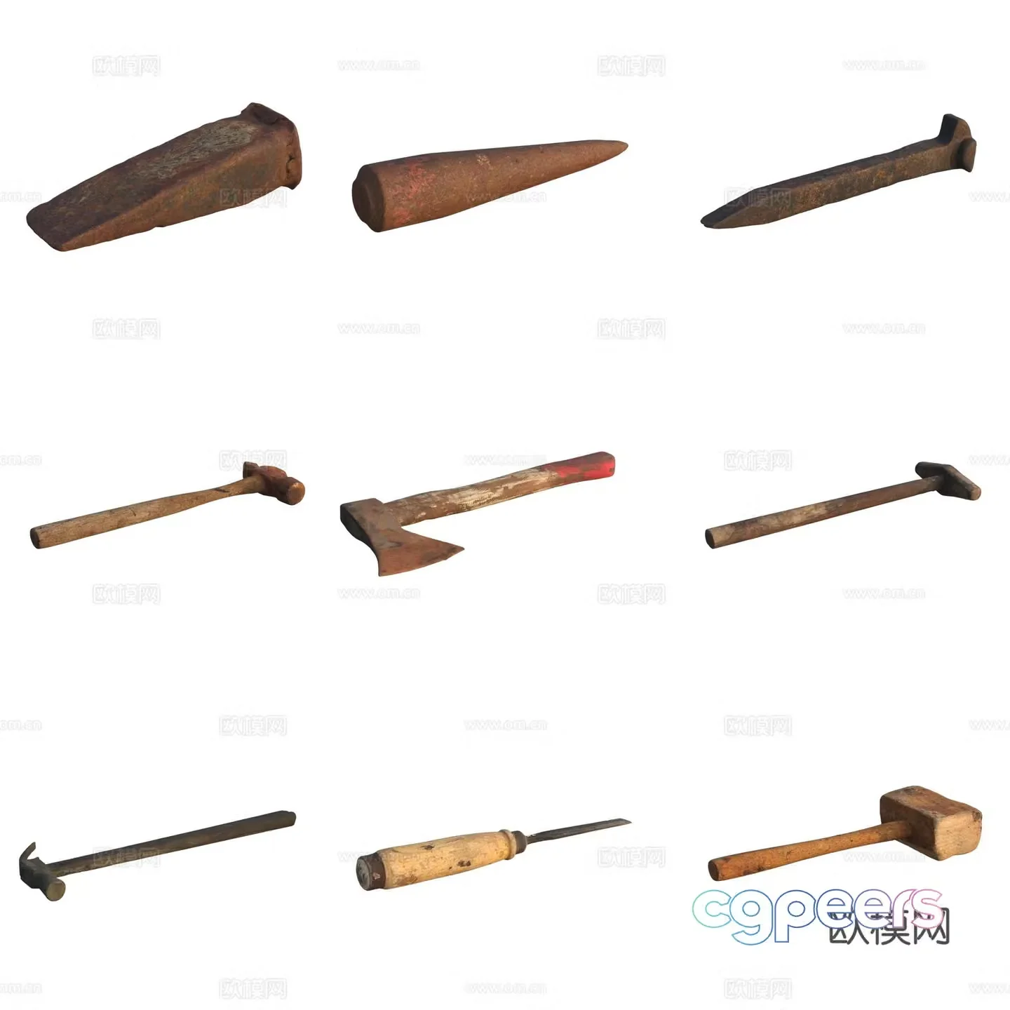 Farm tool axe pick hammer awl 3d model