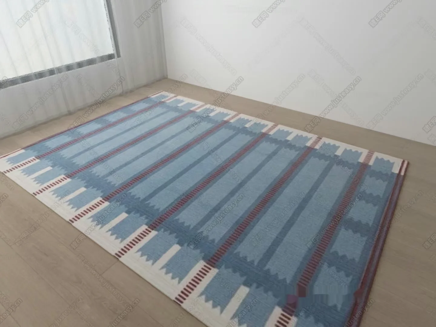 A Blue And White Rug With Red Accents 3D Model – 6474 – VRAY Render