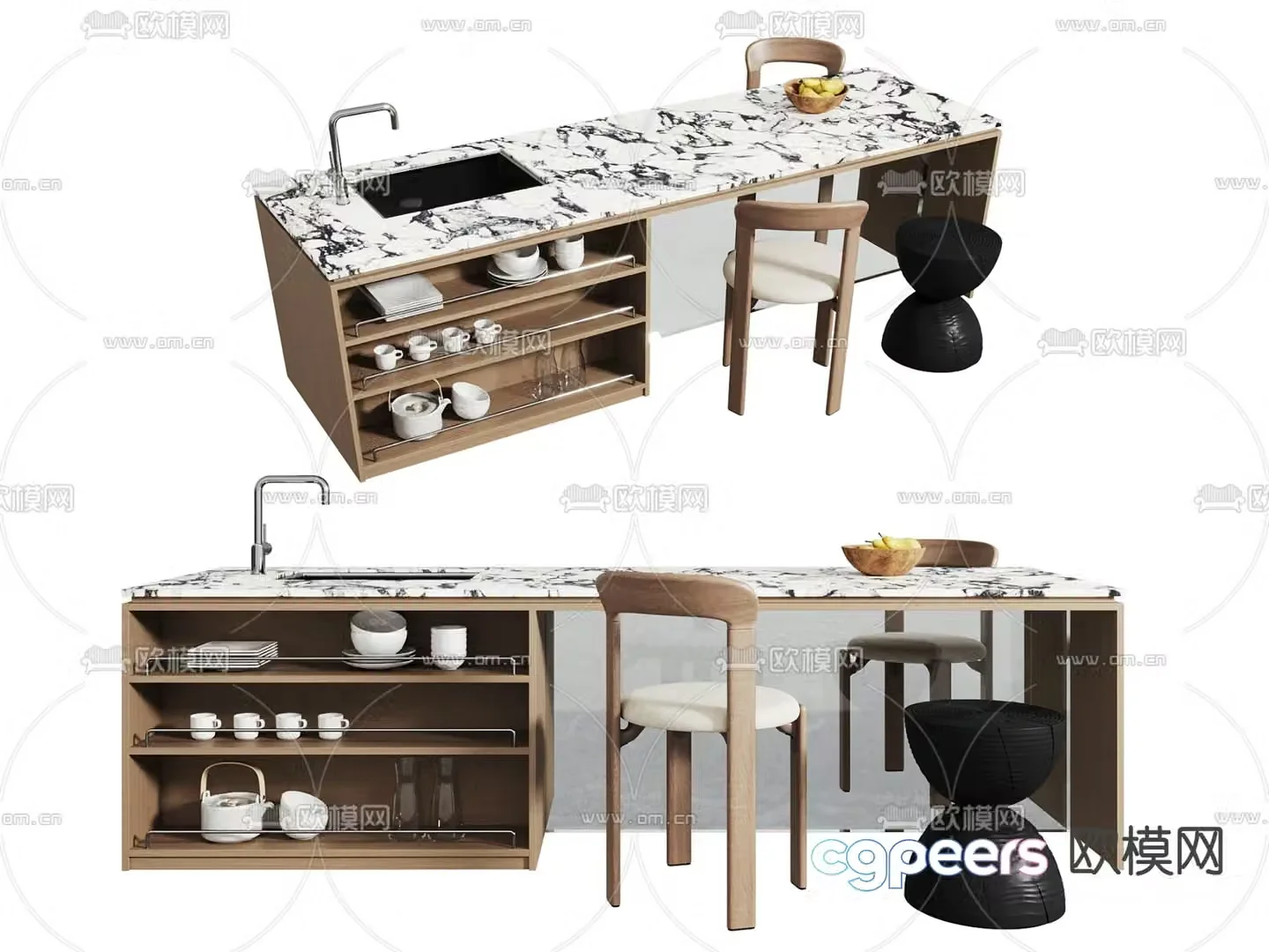 Cream style bar island 3D model