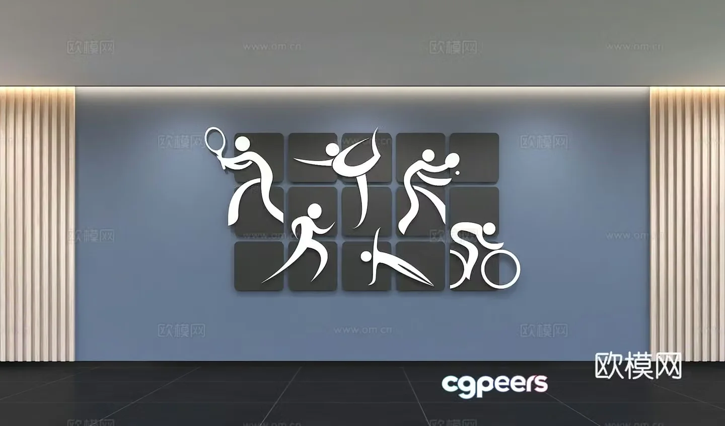 Modern sports culture wall gym sports slogan display wall publicity column wall background 3d model