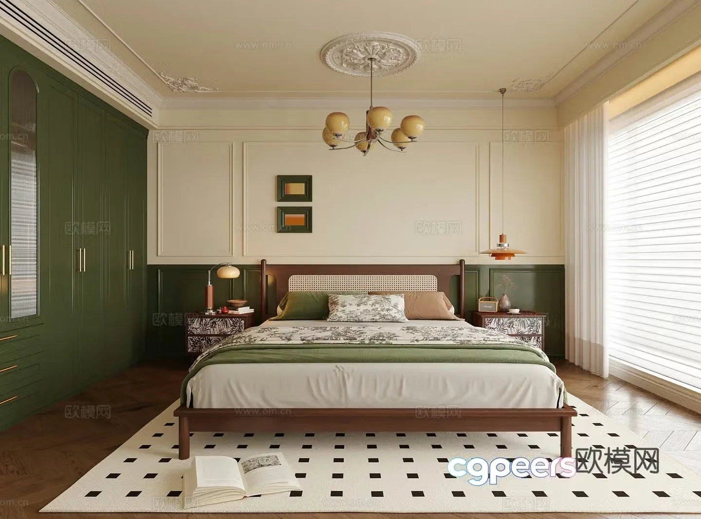 French bedroom double bed nightstand bedroom chandeliers 3d model