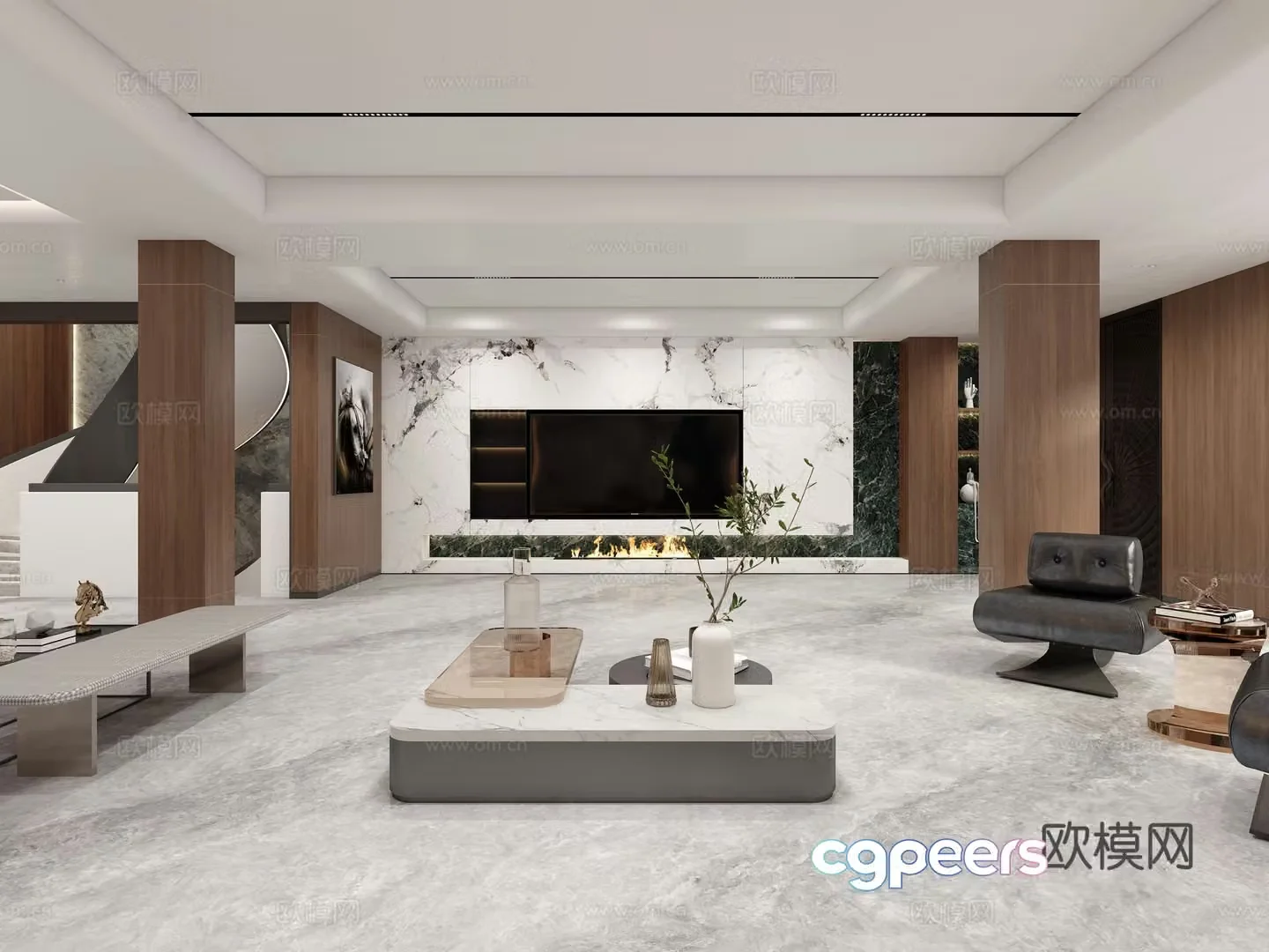 Modern Italian living room film and television wall sofa background wall 3d model