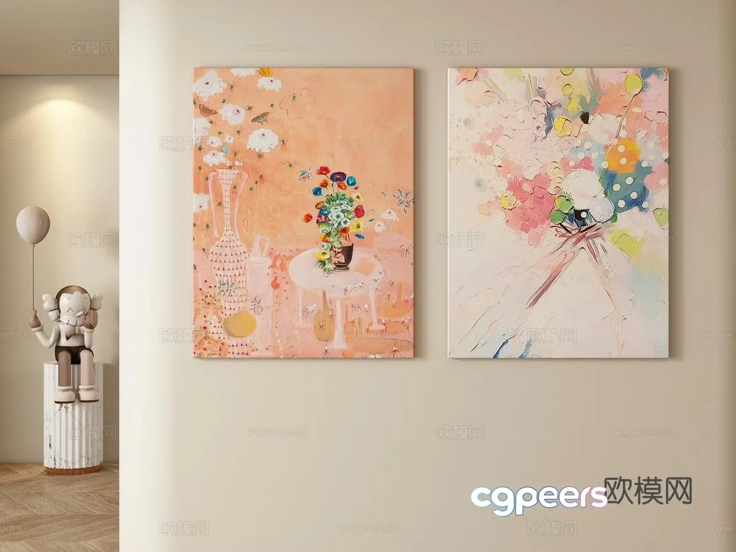Cream style decorative painting hanging painting 3d model