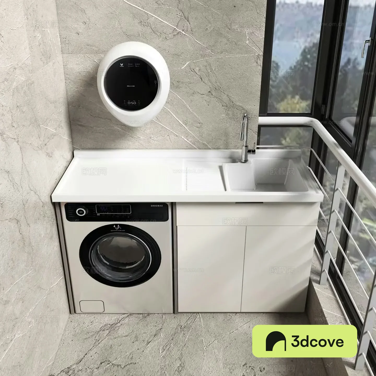 Balcony cabinet washing machine floor-to-ceiling window