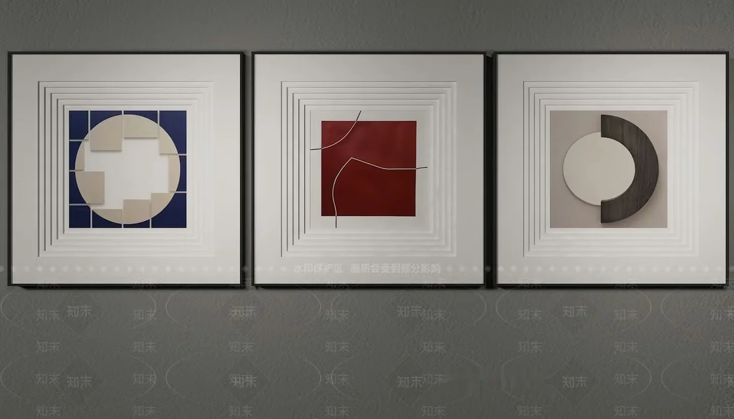 A Set Of Three Abstract Art Pieces 3D Model – 12601 – VRAY Render
