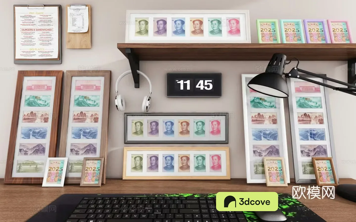 Currency banknote ornament photo frame RMB hanging painting vertical table RMB landscape painting photo frame