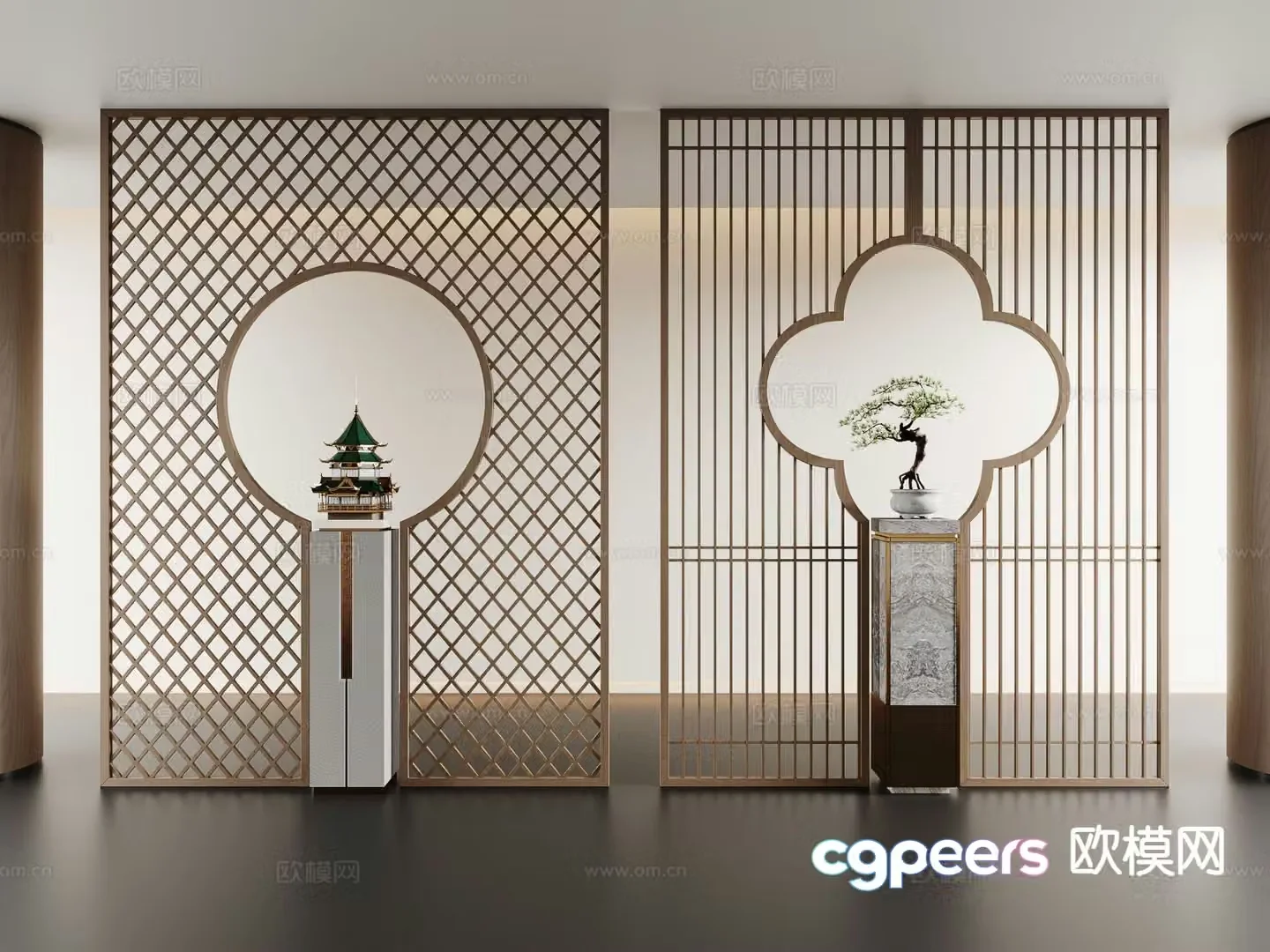 New Chinese style partition Grid partition 3D model