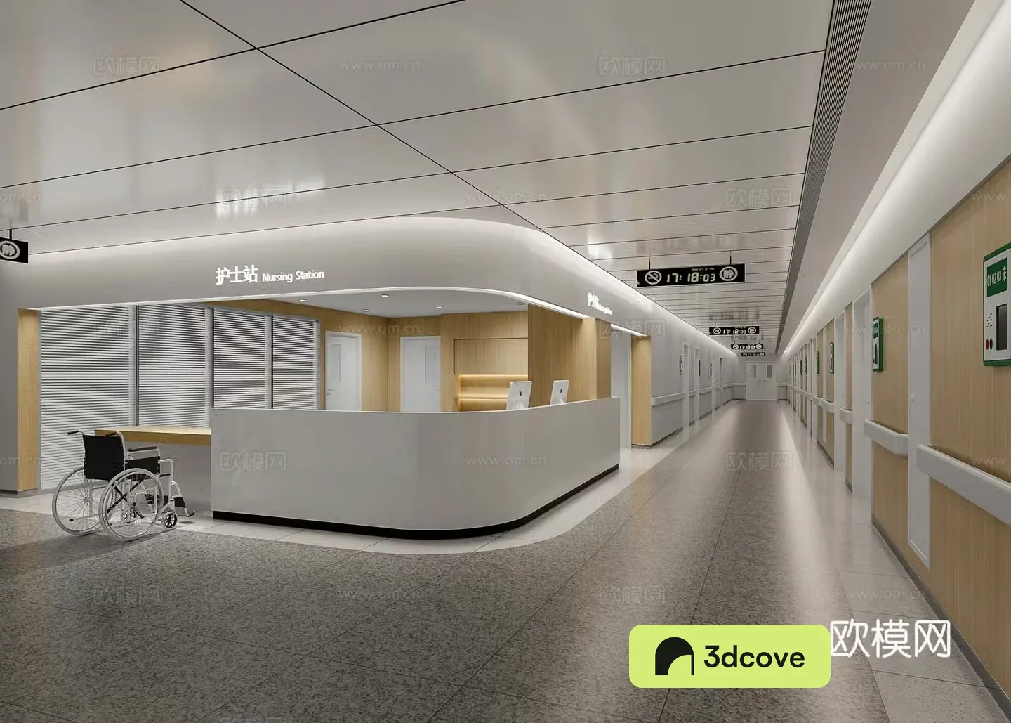 Hospital nurse station walkway