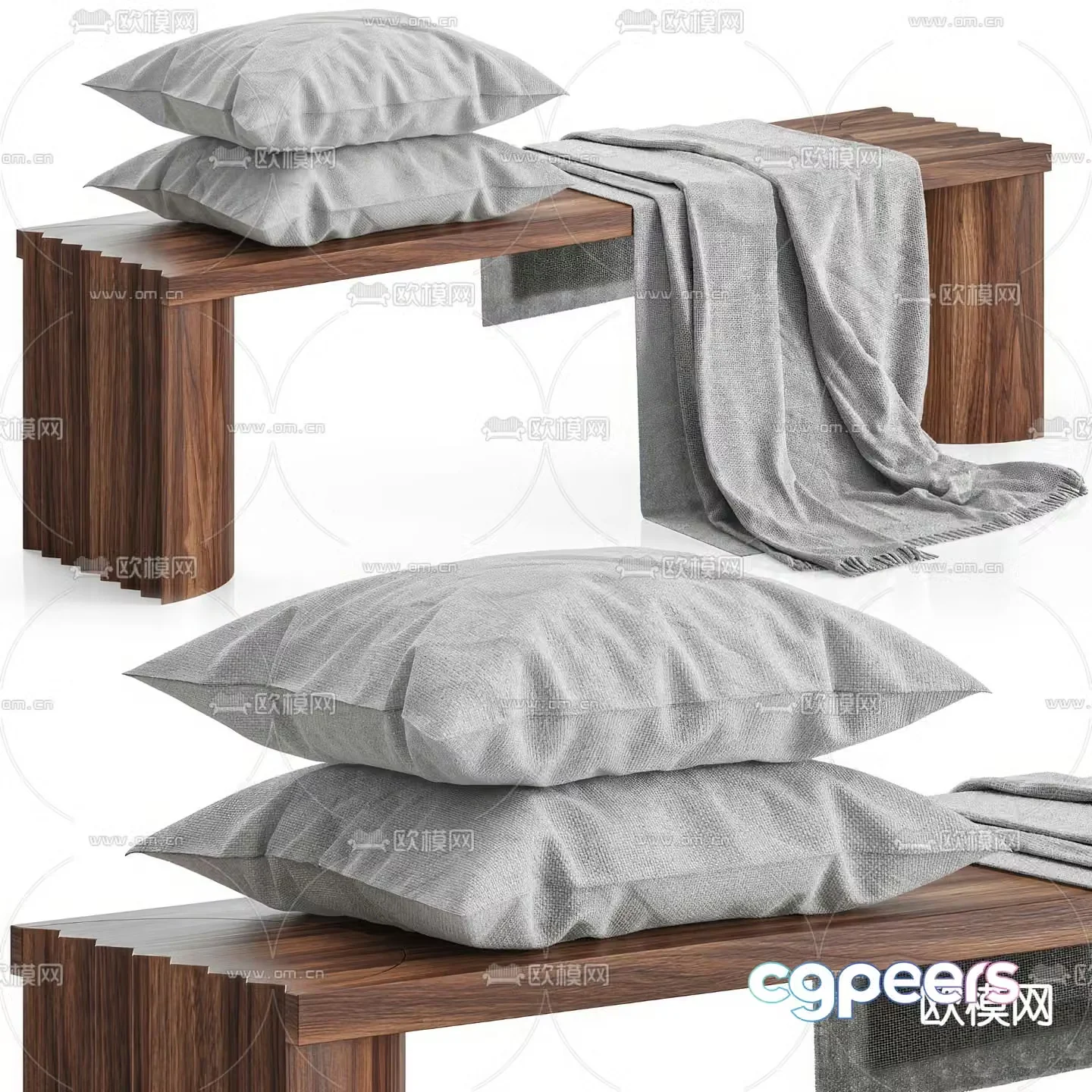 Modern wooden stool bench casual stool 3d model