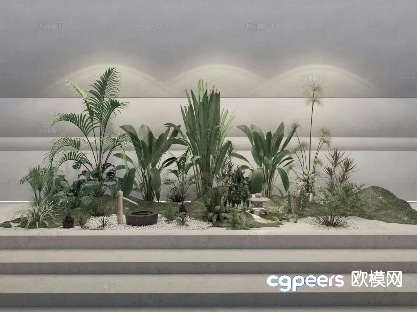 Patio micro landscape garden plants garden plants pile 3d model