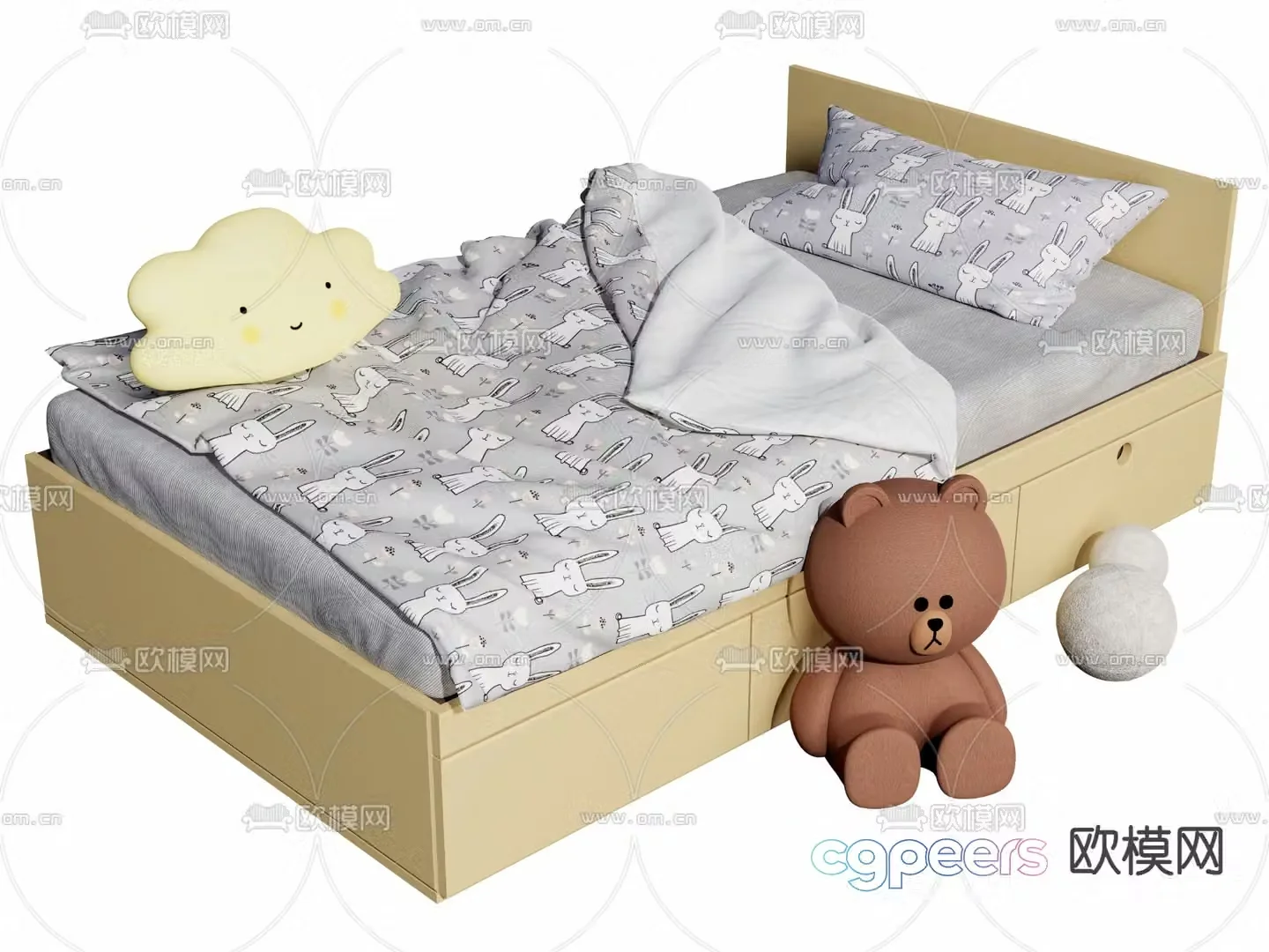 Modern yellow children’s sheet single bed 3d model