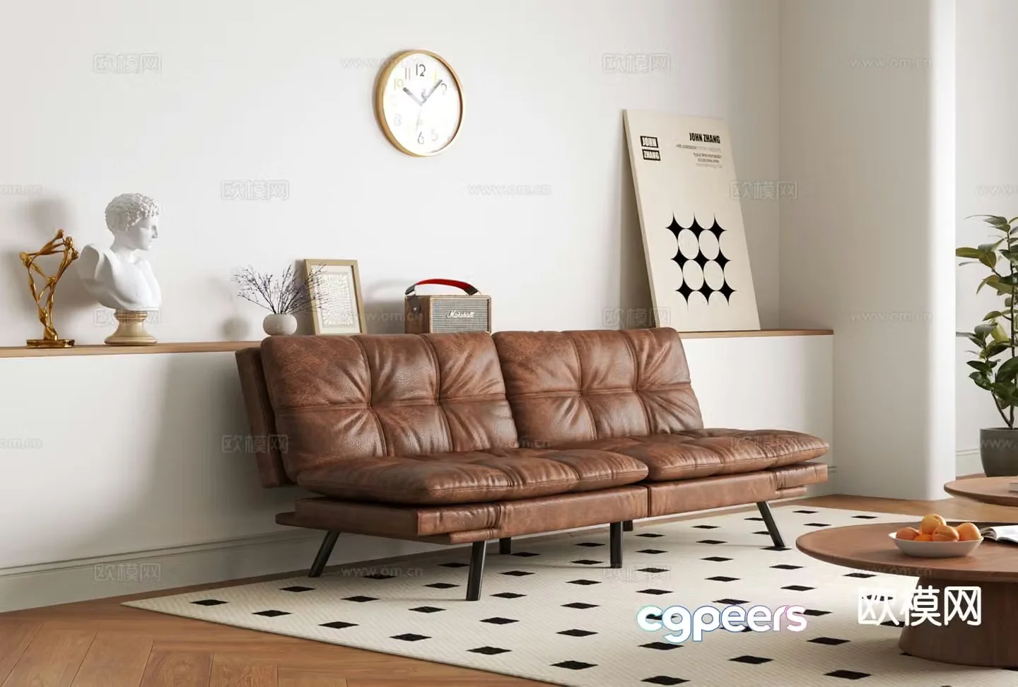 Double sofa leather sofa 3d model