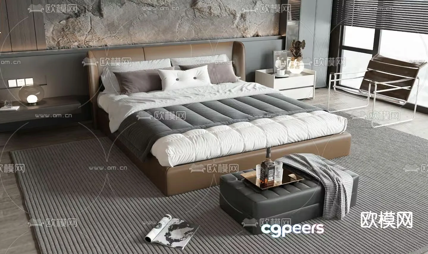Leather double bed 3d model