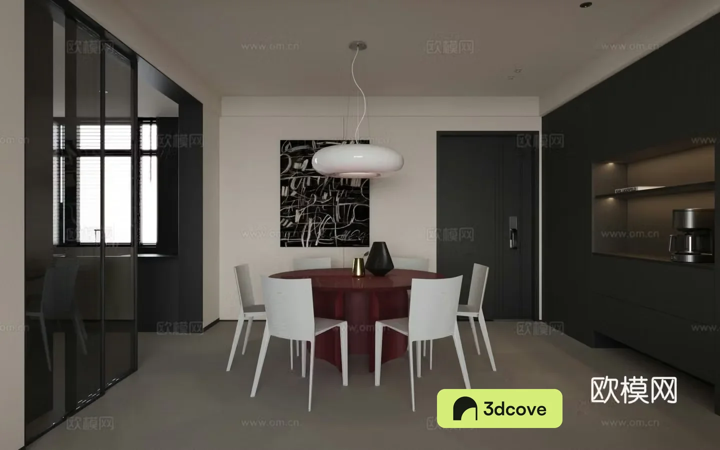 Modern restaurant dining table dining chair wine cabinet chandeliers hanging painting