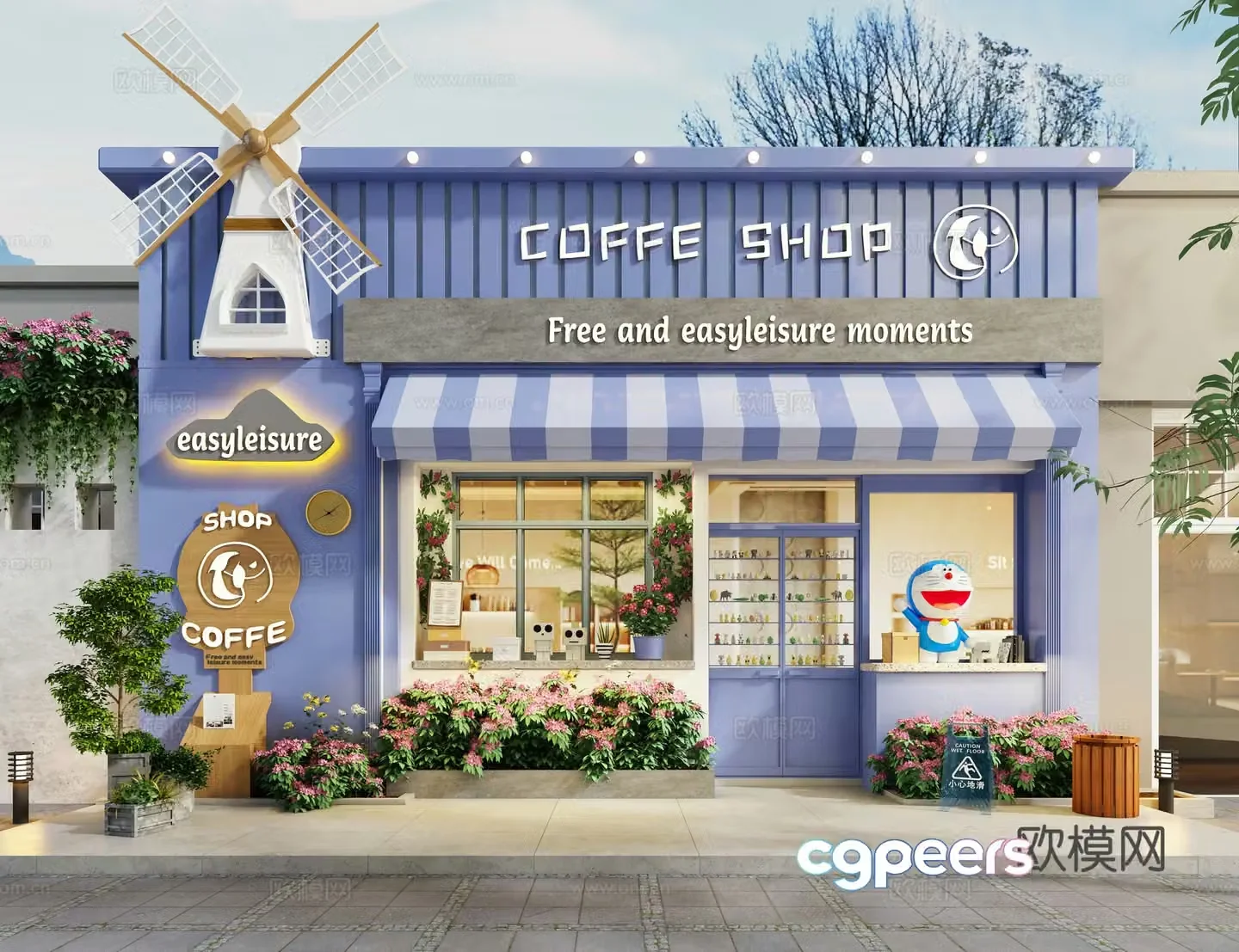 Coffee shop front shop front 3d model