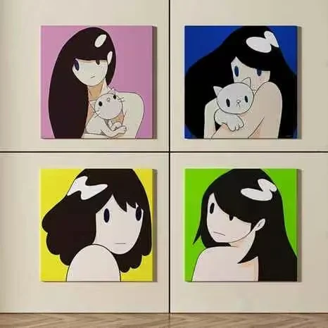 Four Cartoon Paintings Of Women Holding Cats 3D Model – 18110 – VRAY Render