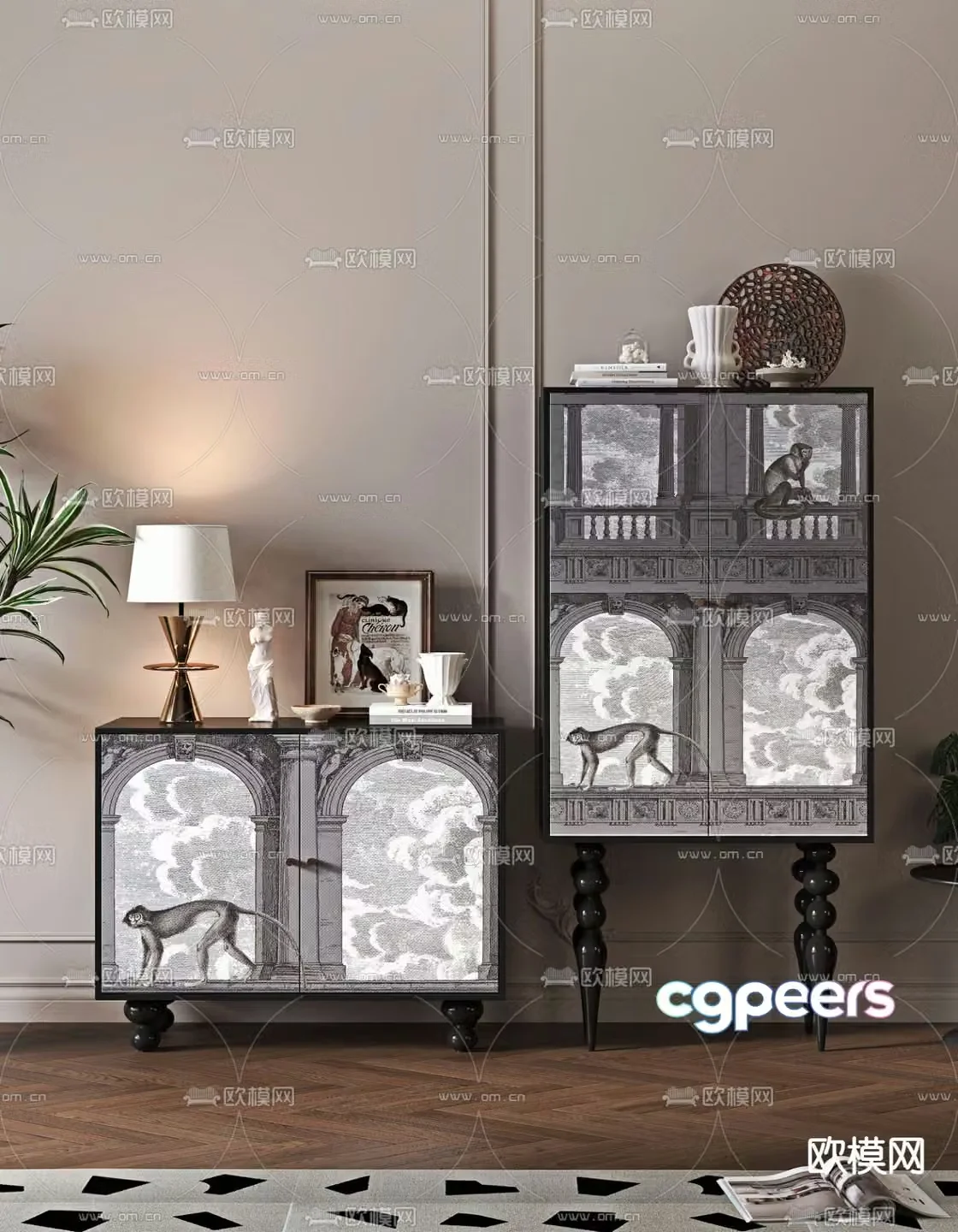 French end view cabinet entrance cabinet side cabinet 3D model