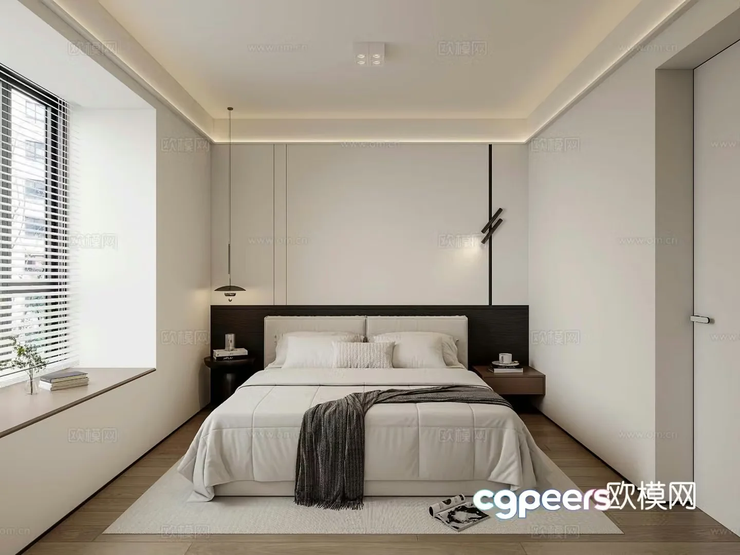 Modern minimalist style home bedroom bedside background wall bedside wardrobe handle-free wardrobe 3d model