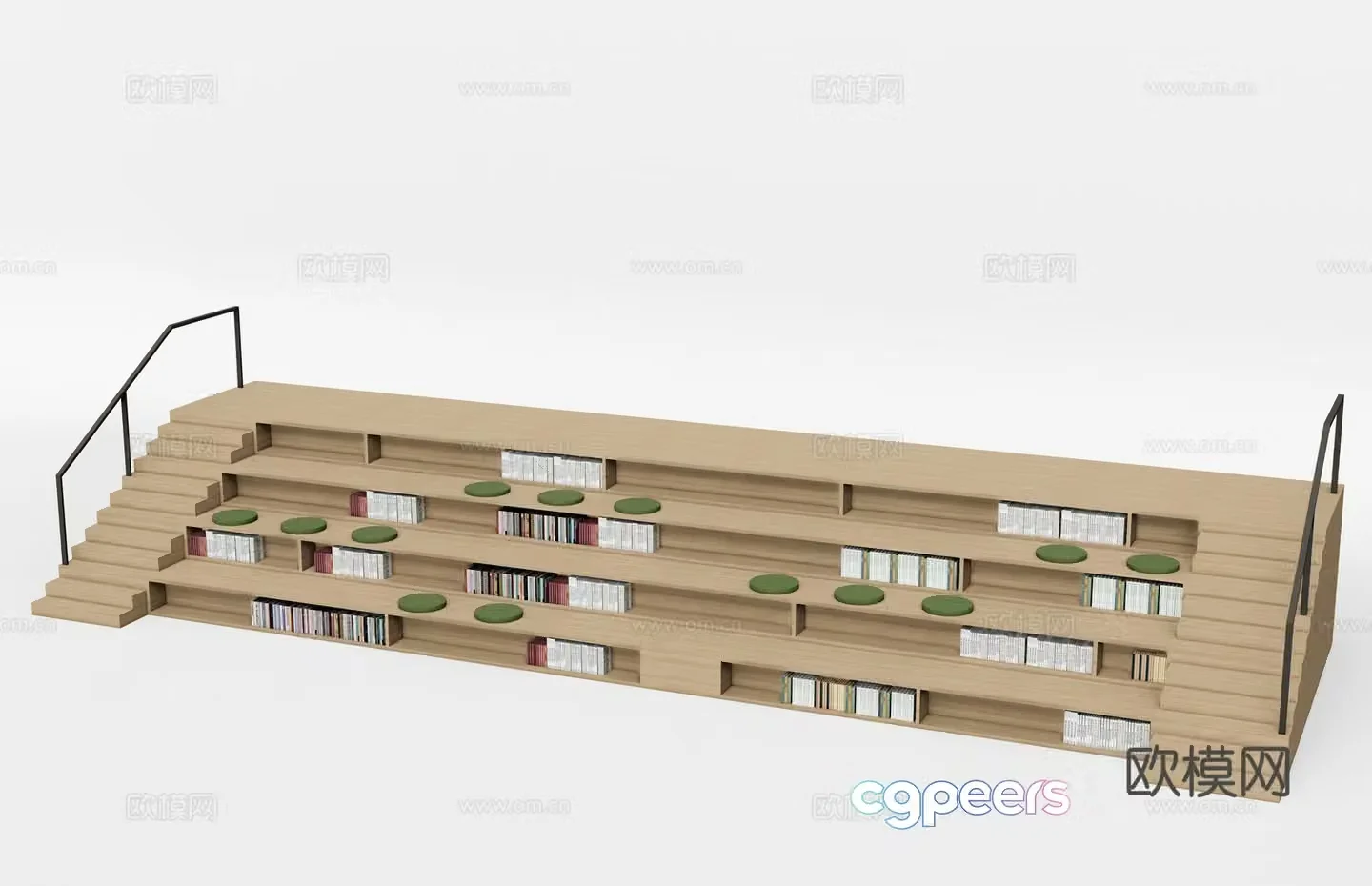 Modern solid wood staircase reading ladder 3d model