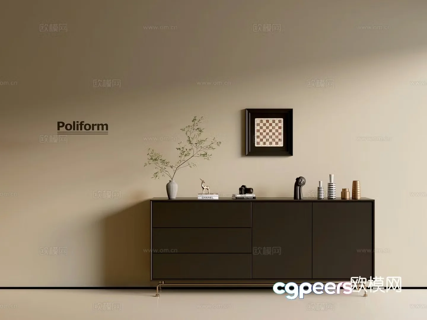 Modern black cabinet ins wind side cabinet chest cabinet low cabinet whole cabinet dining side cabinet balcony cabinet 3d model