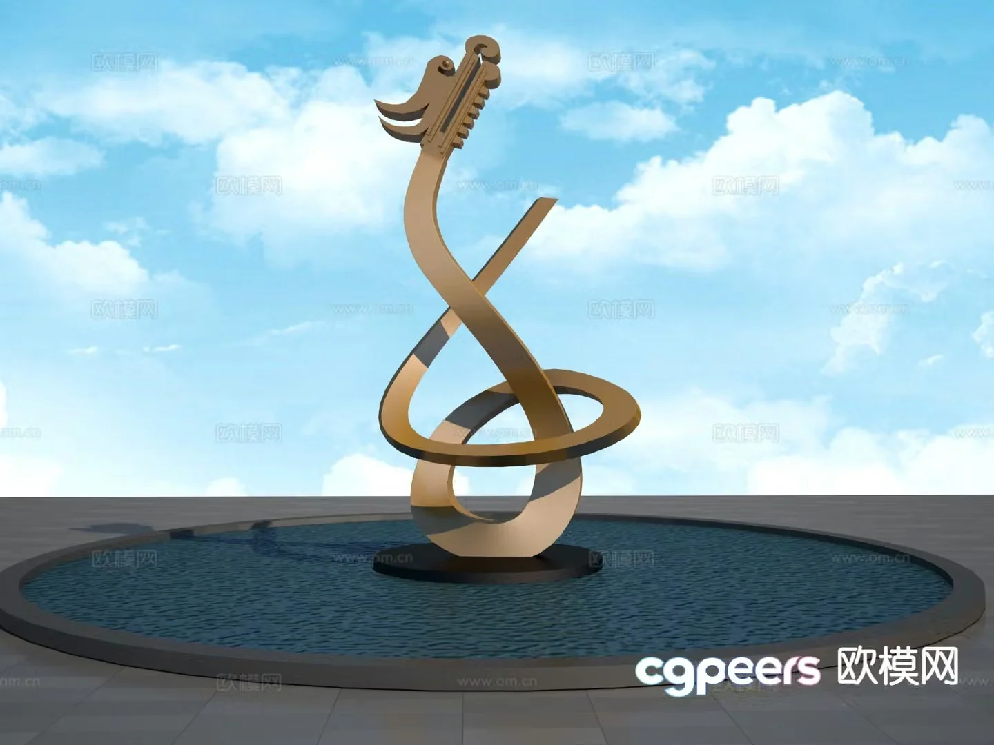 Streamer Dragon Sculpture Landscape Sculpture 3D Model