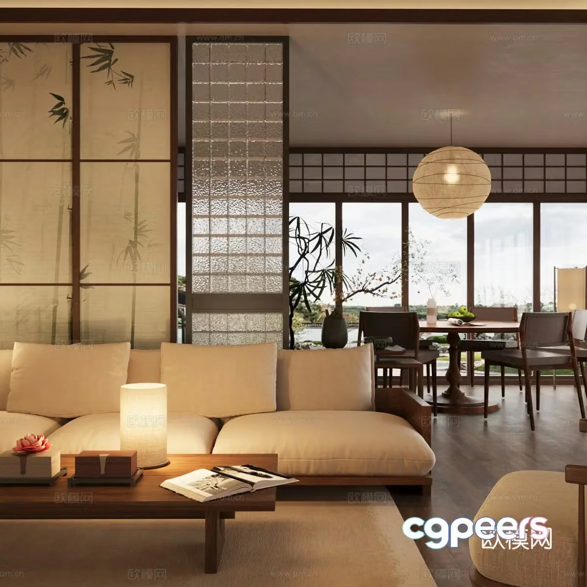 New Chinese living room large living room horizontal living room dining table and chair combination 3D model