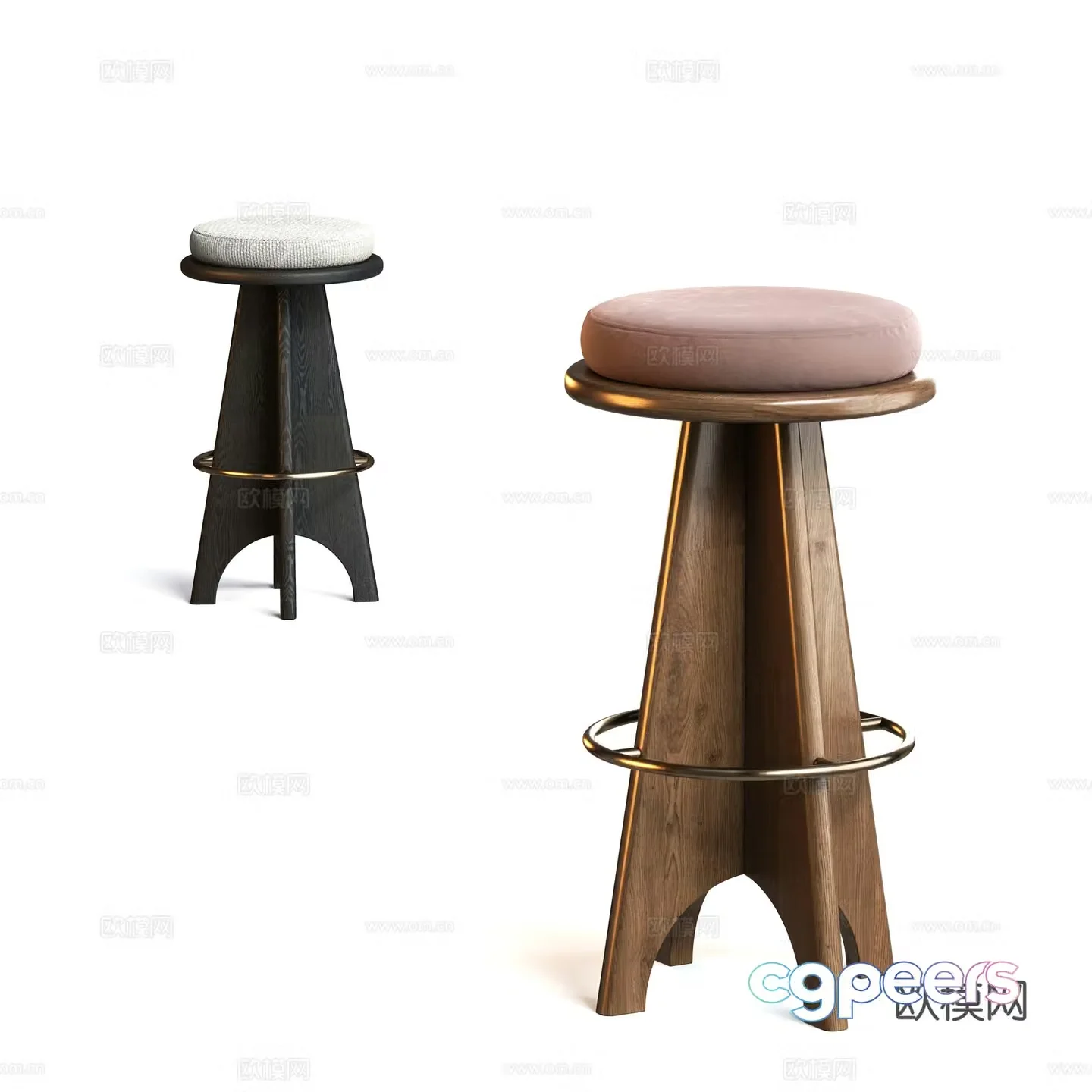Modern solid wood bar stool 3d model