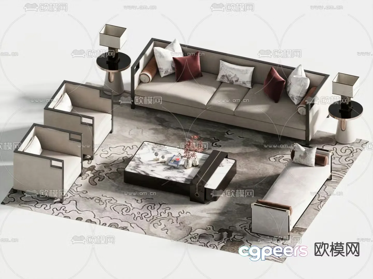 New Chinese style sofa modular sofa 3d model