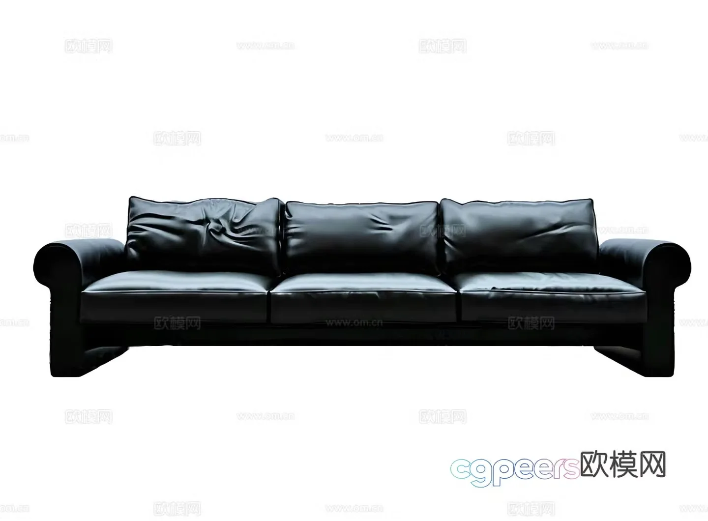 Three seater sofa black leather sofa 3d model