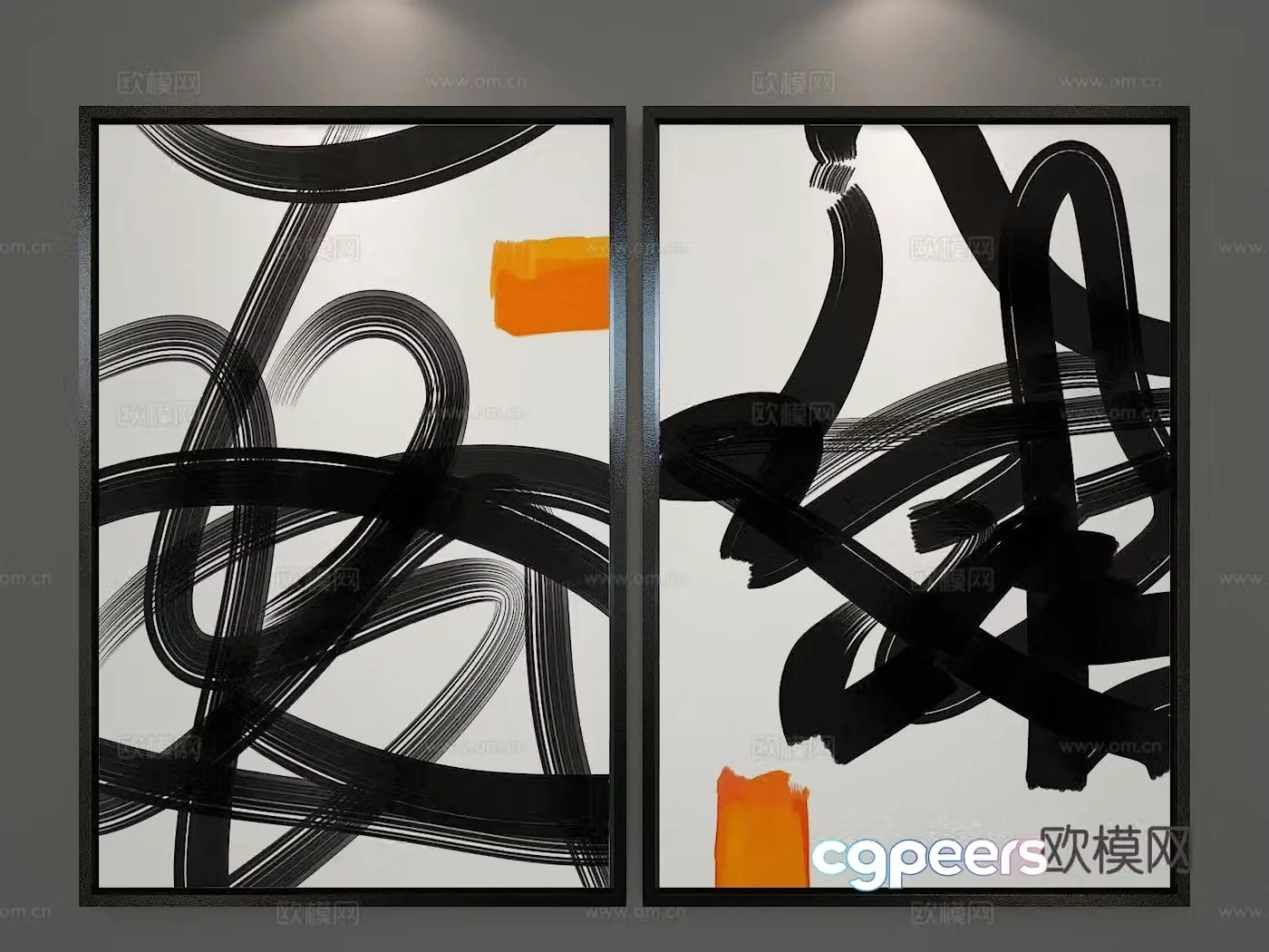 New Chinese style ink painting decorative pattern 3D model