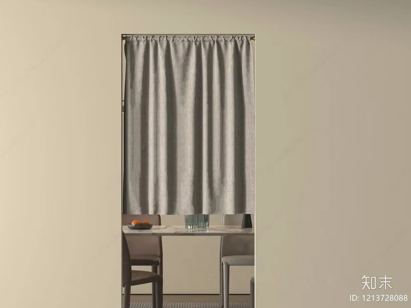 A Dining Table With Chairs And A Curtain 3D Model – 16080 – VRAY Render