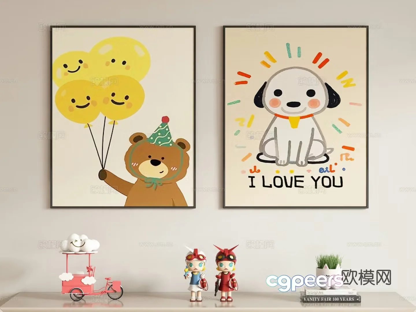 Creamy style children’s decorative painting hanging painting 3d model