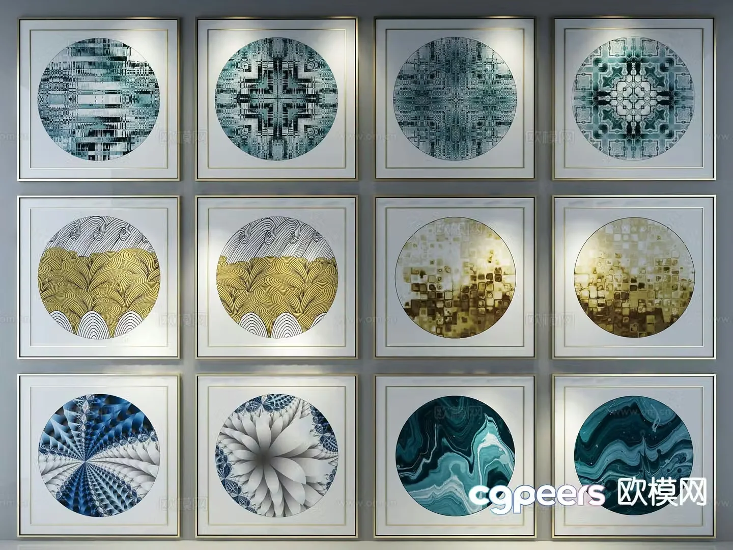 New Chinese texture painting decorative painting 3D model