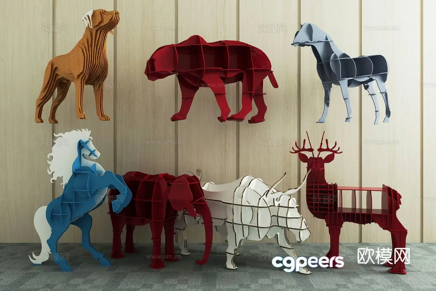 Modern creative decorative cabinet animal decorative shelf 3d model