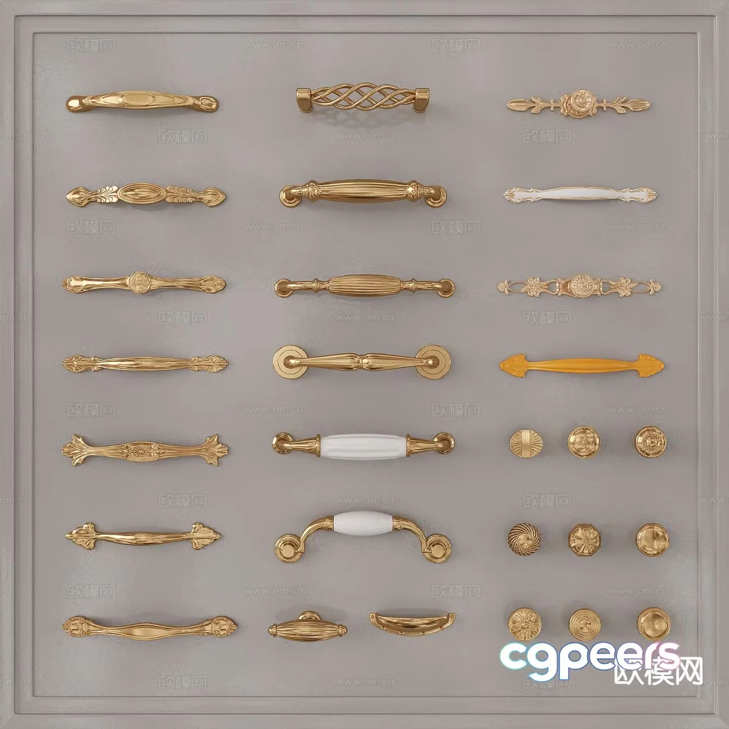 French metal handle cabinet door handle drawer handle round handle 3d model