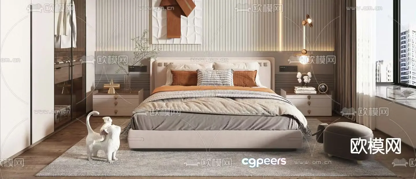Modern double bed 3d model