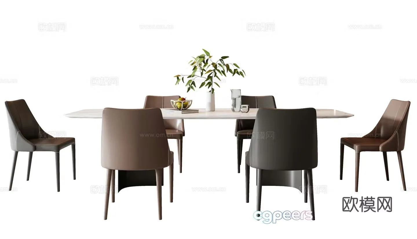 Italian dining table and chair combination 3D model