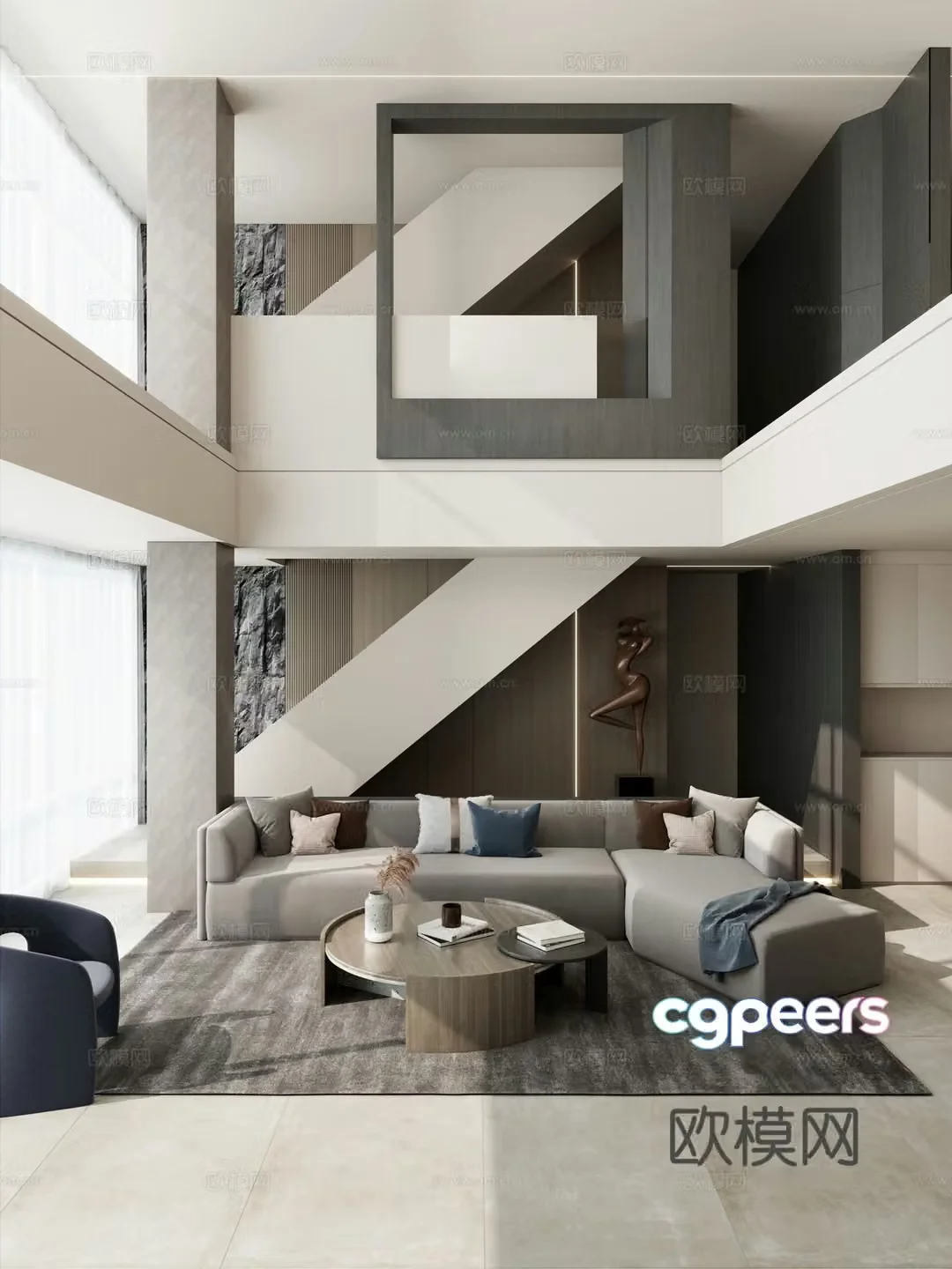 Italian duplex villa living room 3D model