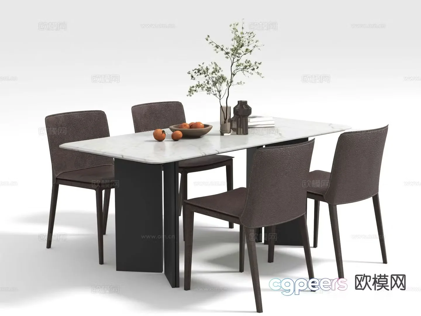 Modern marble dining table and chairs 3d model