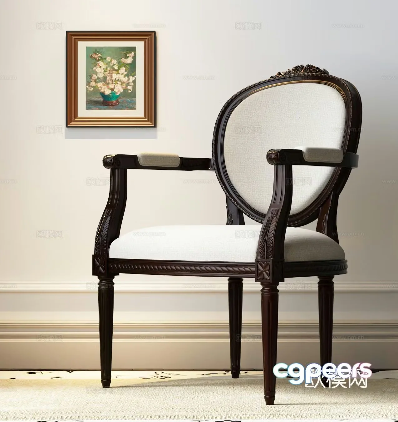 American casual chair French casual chair European casual chair American dining chair 3D model
