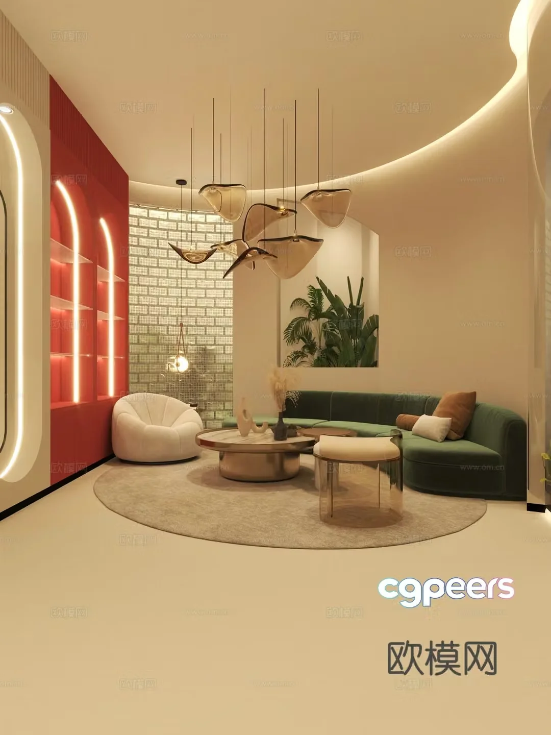 Modern cream beauty salon_Beauty salon reception area_Glass brick 3D model
