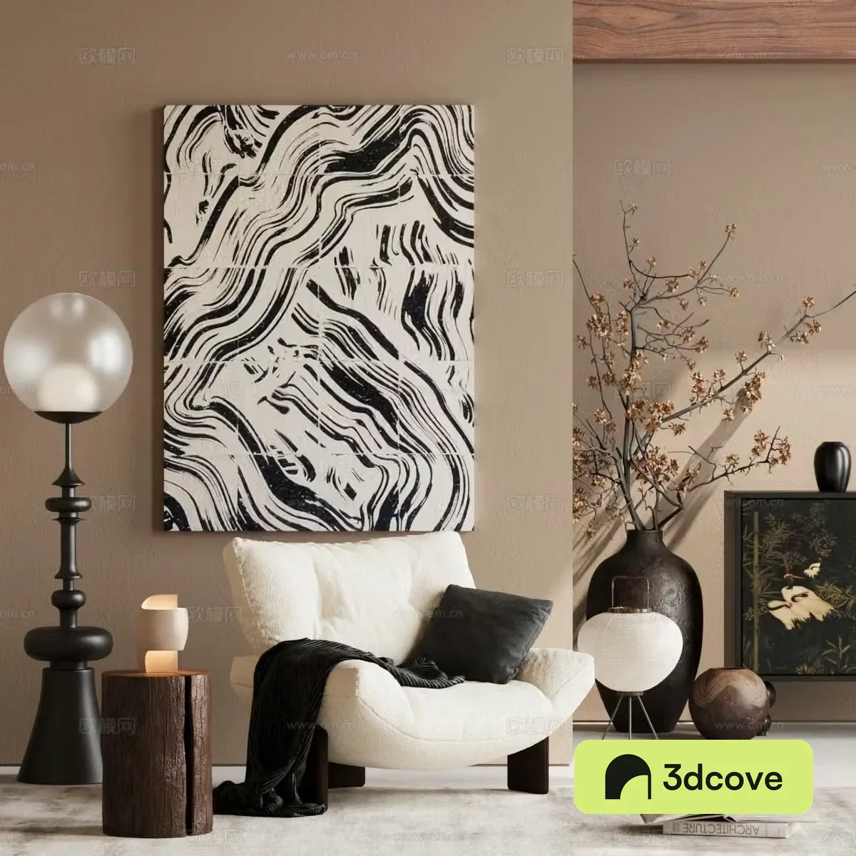 Middle-aged leisure chair floor lamp decorative painting 3d model