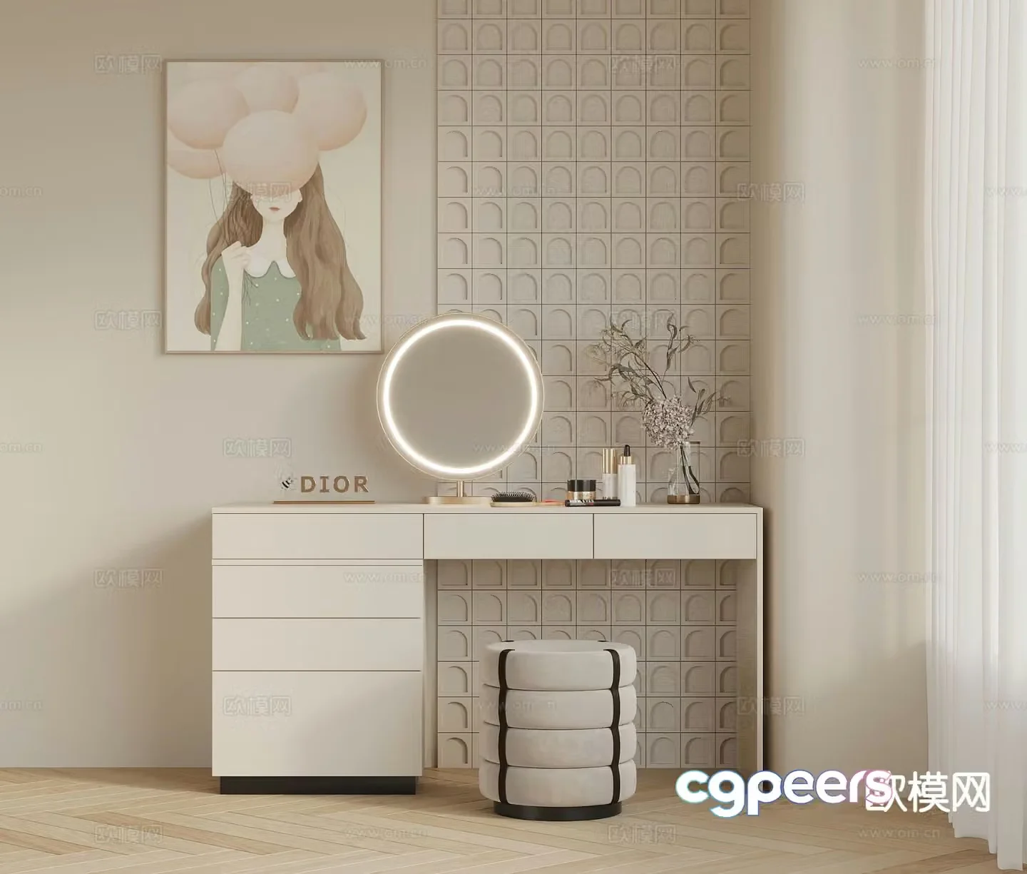 Cream style dresser 3d model